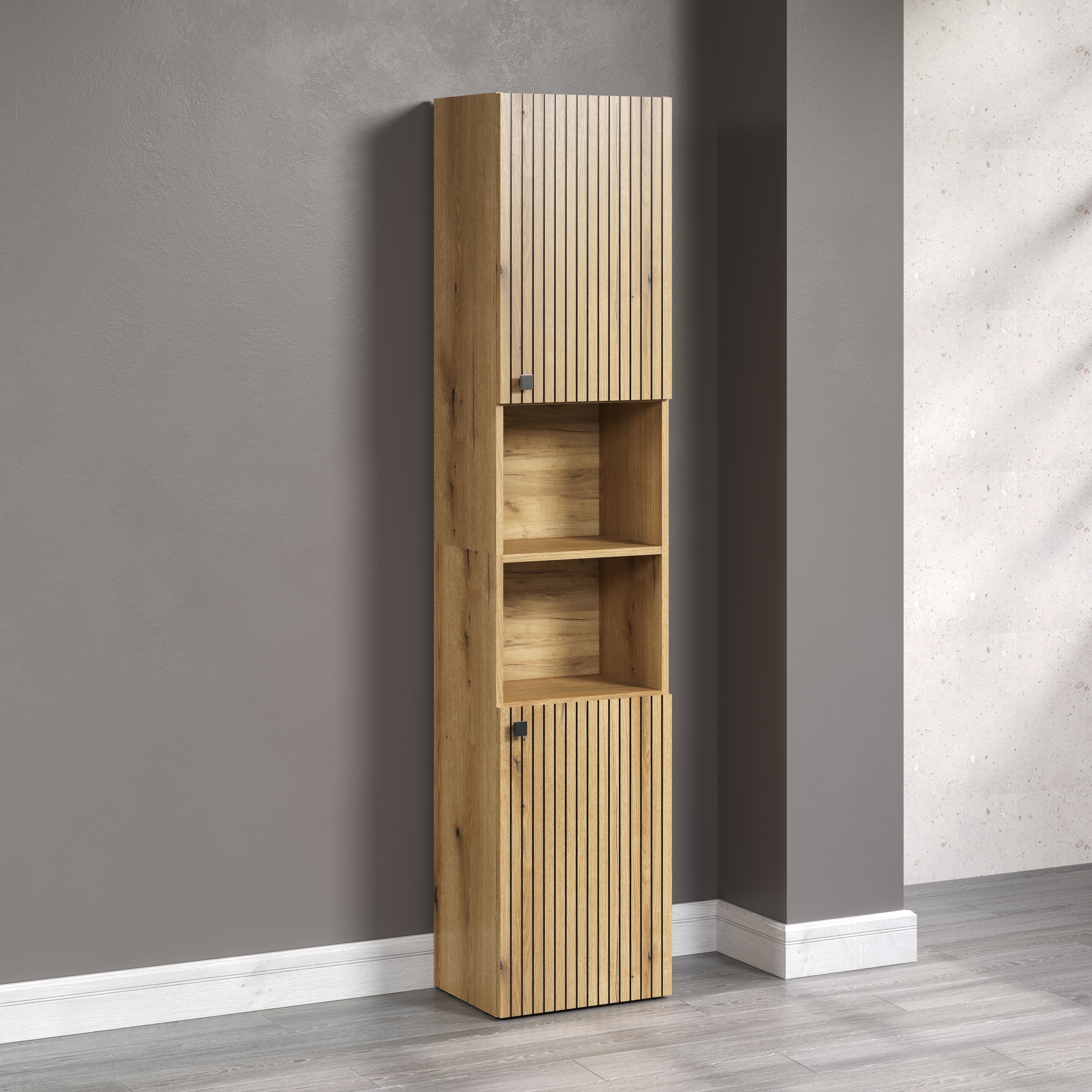 welltime Hochschrank »Amrum« 1 Stk. tlg. Badezimmerschrank mit und ohne Schublade - (B/T/H) 40-70/31/186 cm