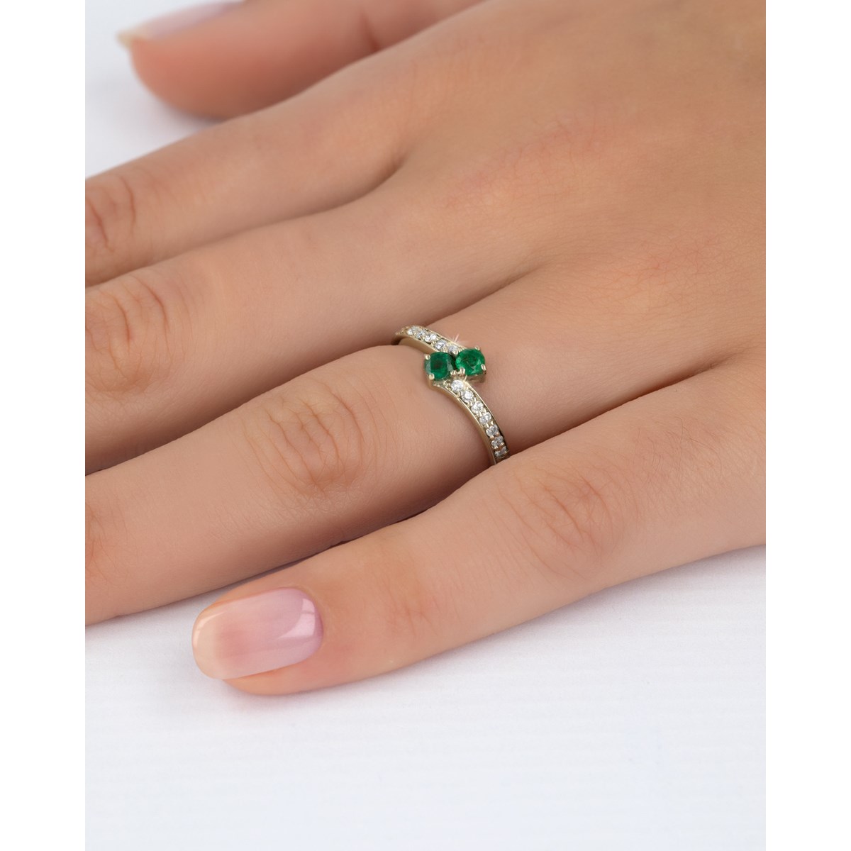 Bague ADEN Or 585 Jaune Duo Emeraude et diamants 2.15grs