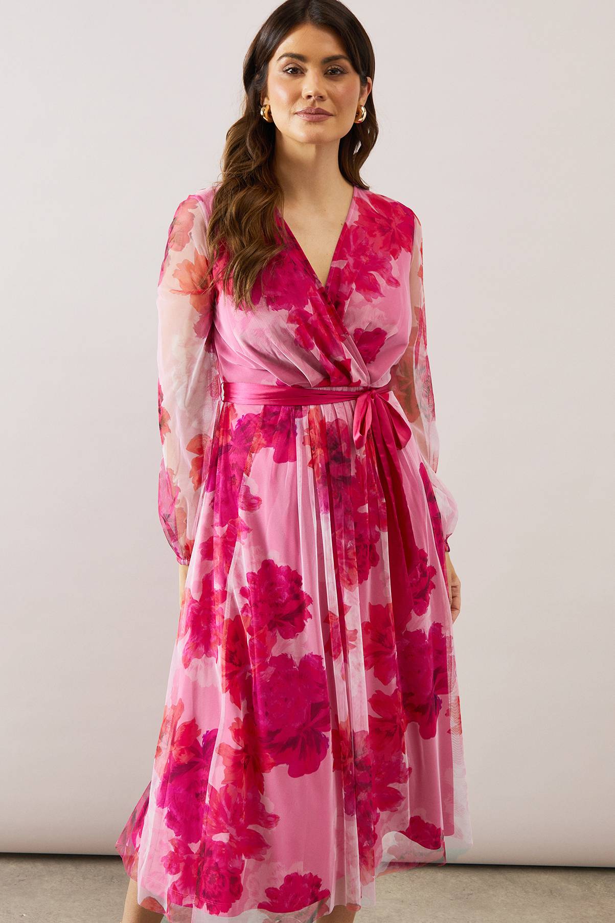 Wallis Robe Midi en Mesh Floral avec Lien en Satin