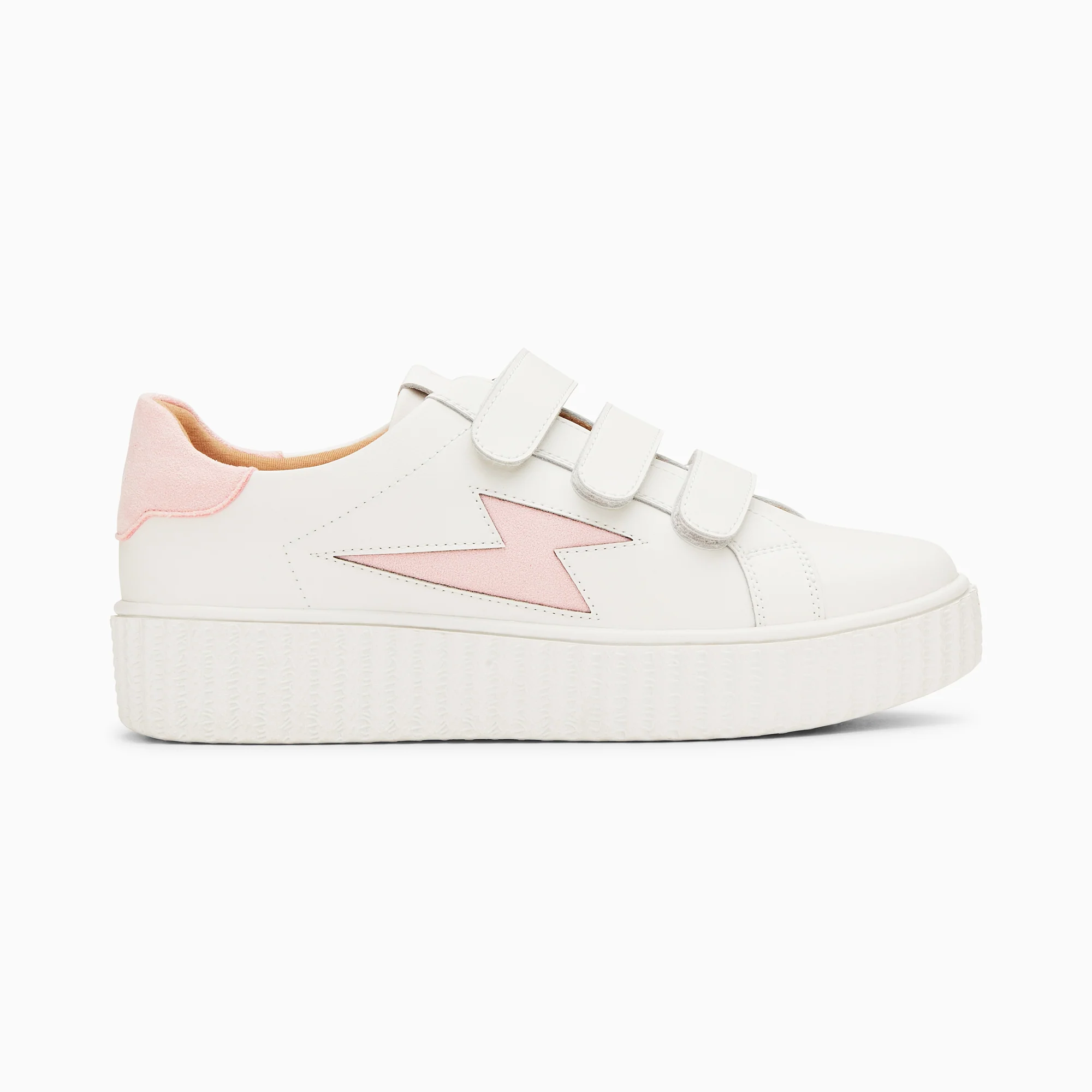 Sneakers-Baskets éclair Vicky blanc et rose à scratchs