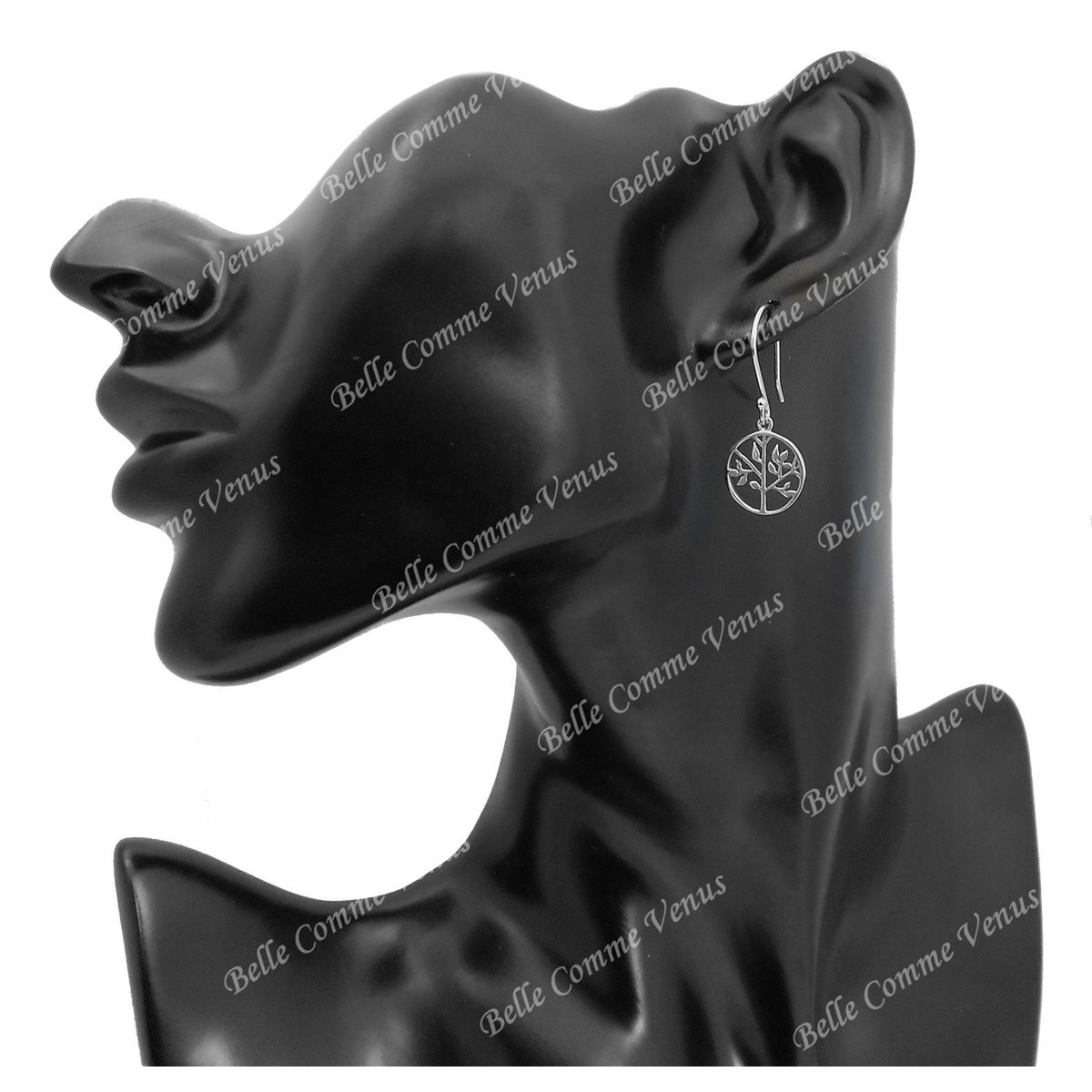 Boucles d'oreilles arbre de vie dans un cercle Argent 925 Rhodié