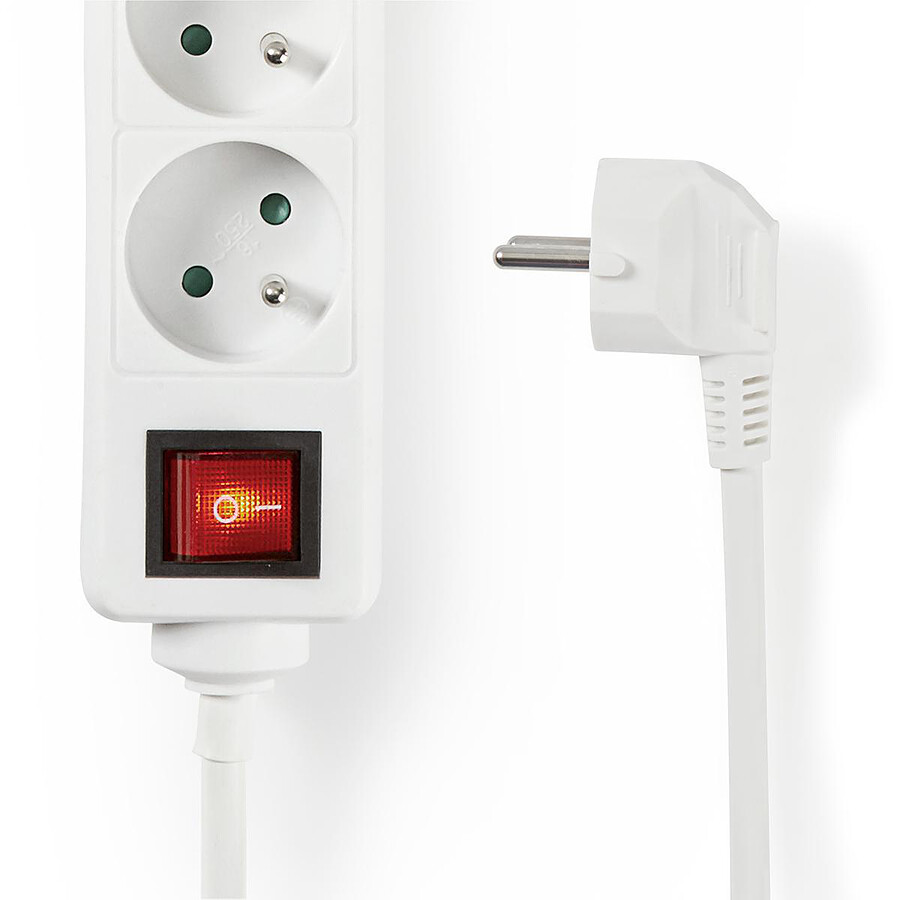 Nedis Multiprise 5 prises avec 2 ports de charge USB et 1 interrupteur - Blanc