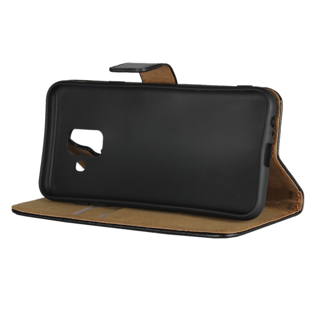 Samsung Galaxy A6 (2018) Echtleder Tasche Flip Cover mit Kartenfächer - Schwarz