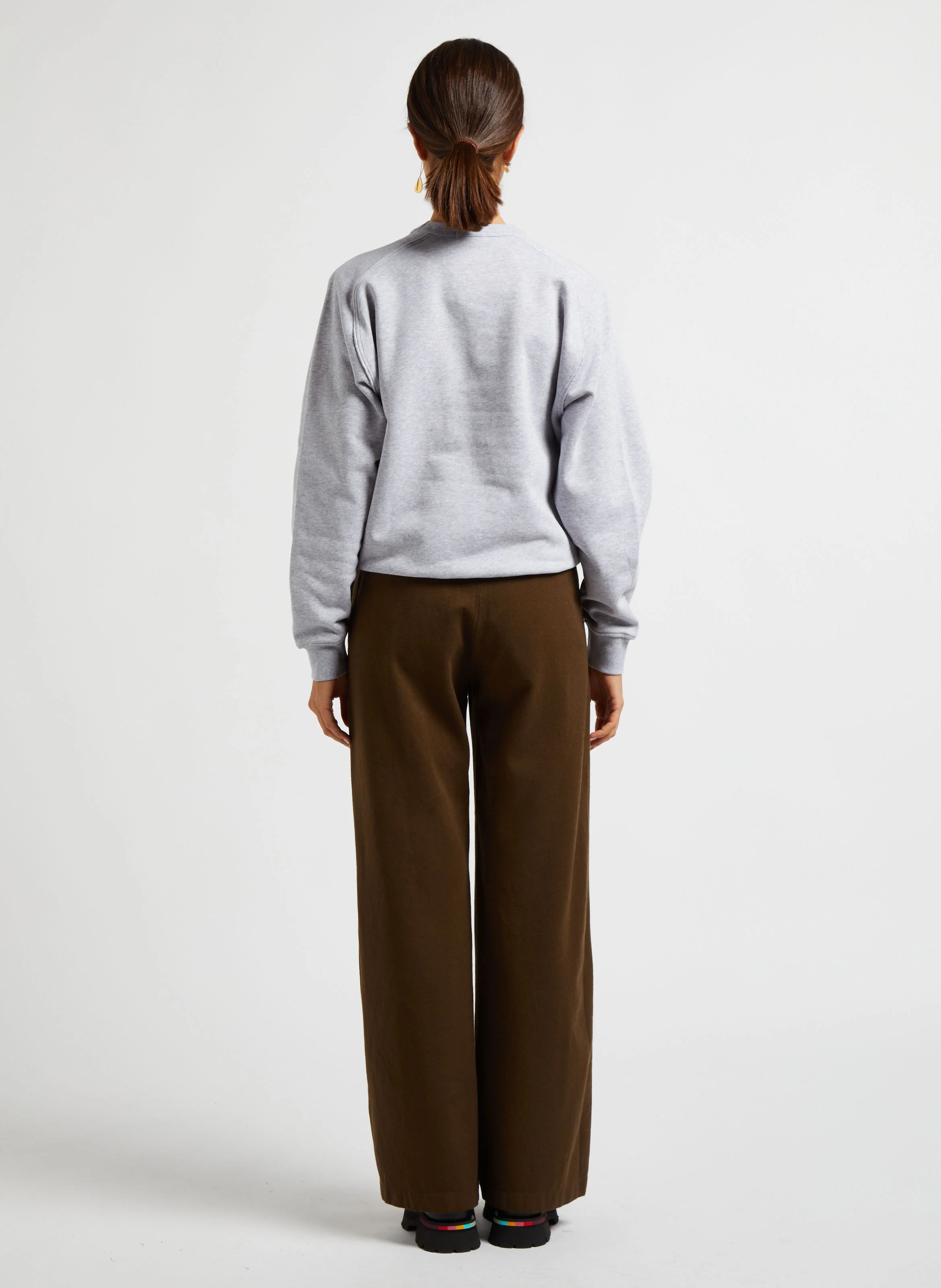 Pantalon large en laine et coton| Vert