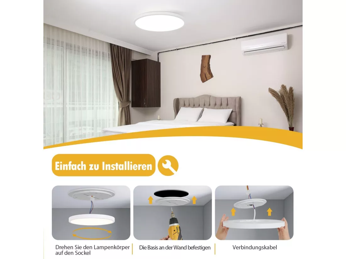 NETTLIFE plafonnier LED salle de bain Ø30cm lampe chambre lampe cuisine plate 4000K 18W lampe salle de bain IP44
