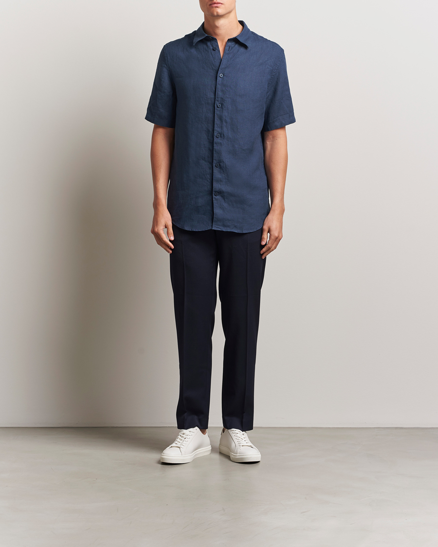 NN07 Enzo Linen Short Sleeve Shirt Navy Blue