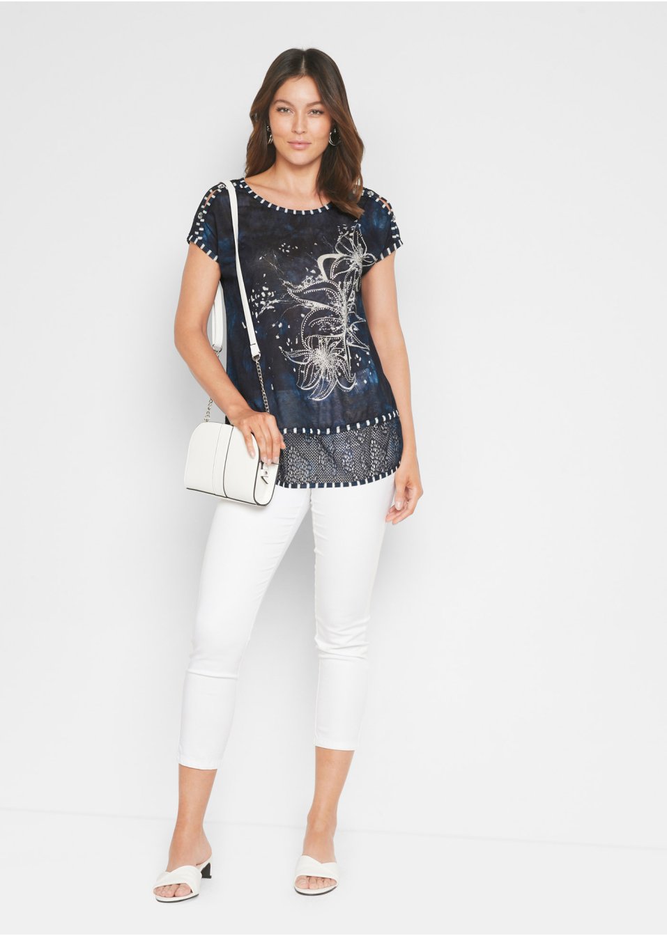 T-shirt imprimé batik avec petites pierres