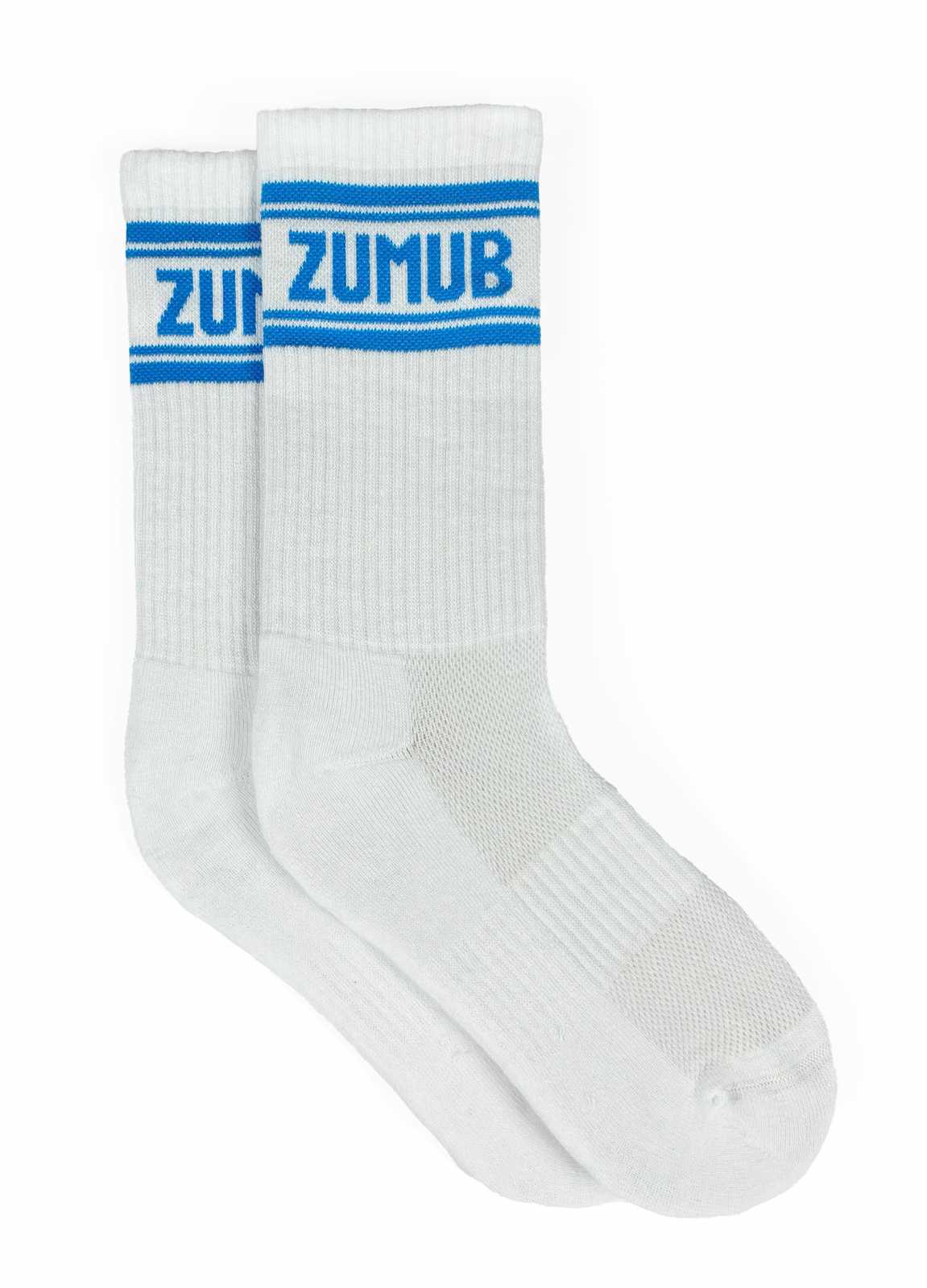 Meias longas Zumub Gym Hero brancas e azuis