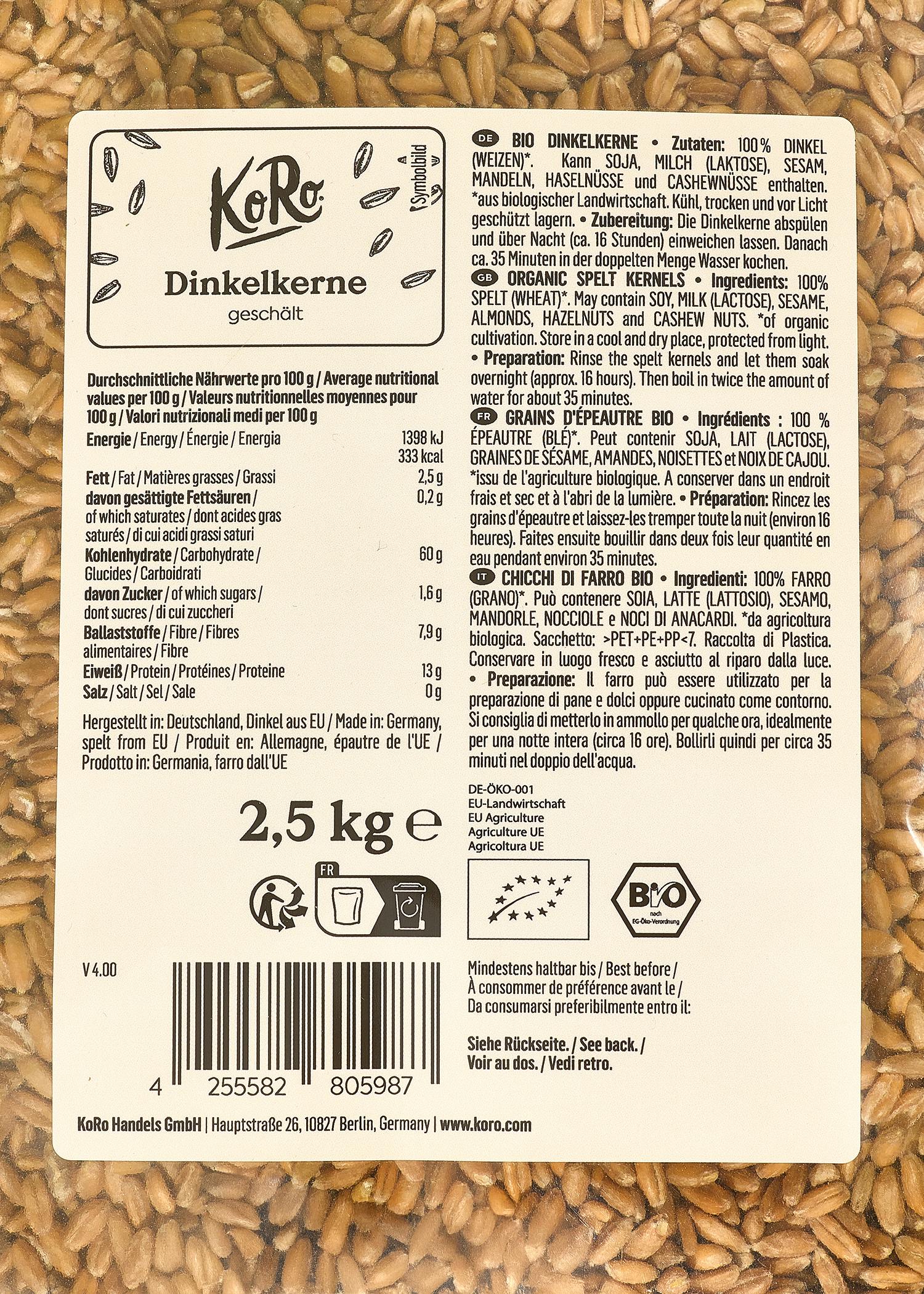 Bio Dinkelkerne 2,5 kg