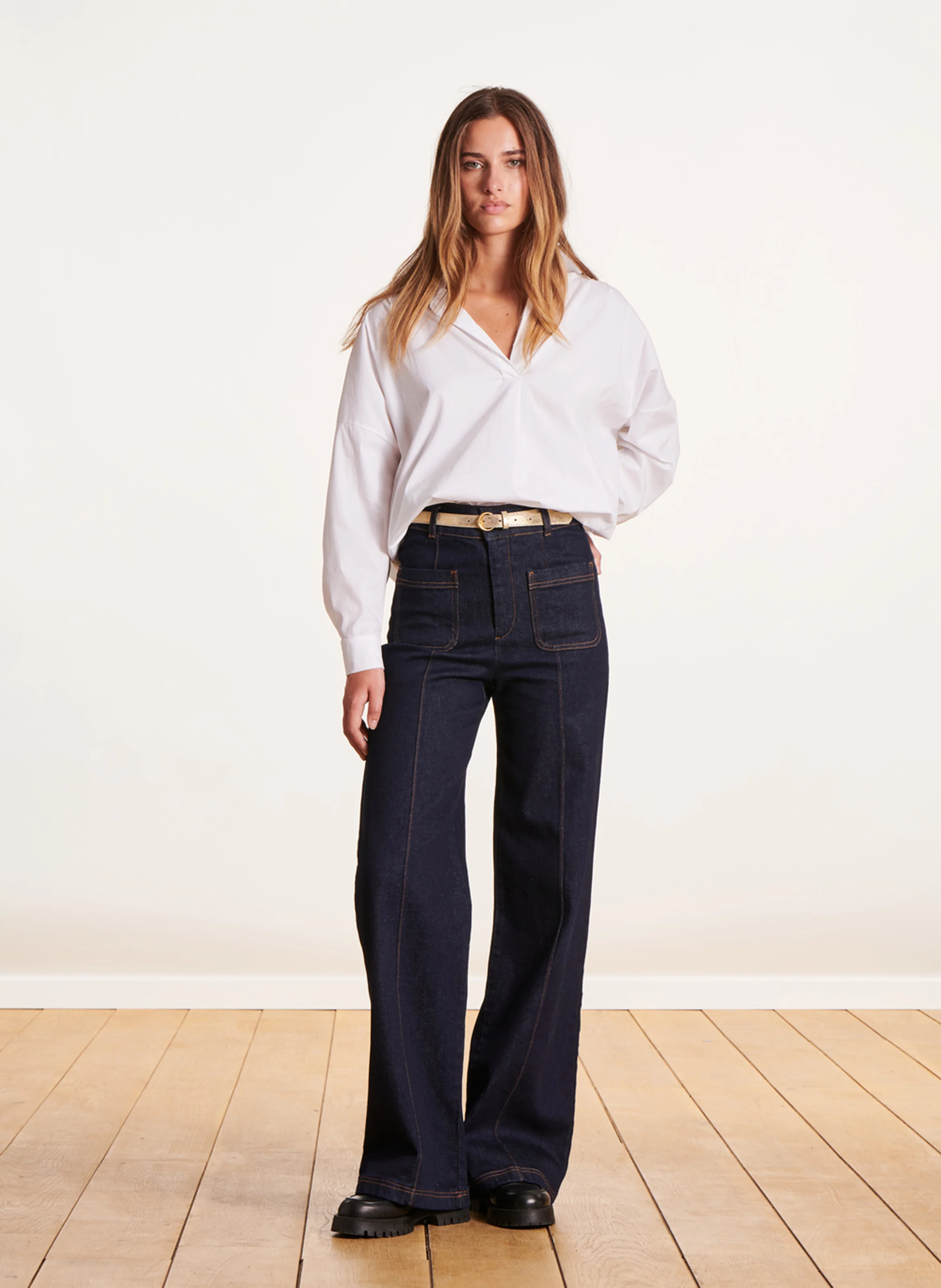Ceinture fine en cuir métallisé | Jaune