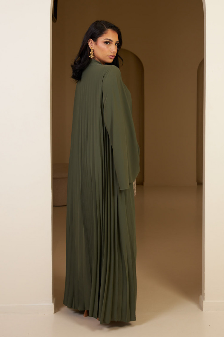 Abaya kaki plissée