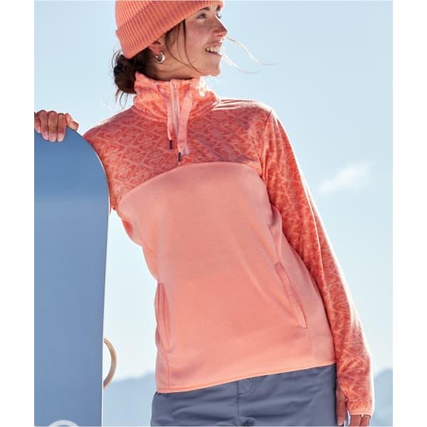 Sweat polaire ROXY SAYNA HALF ZIP PEACH PINK ROXYGRAM TONAL