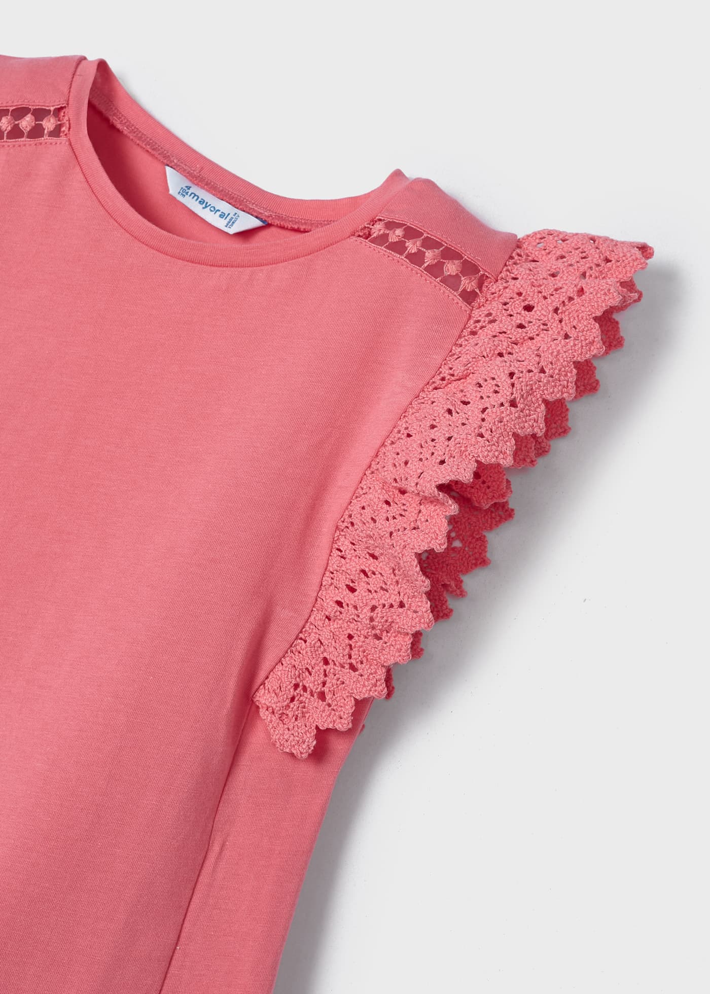 Camiseta de algodão de manga curta com babados para meninas