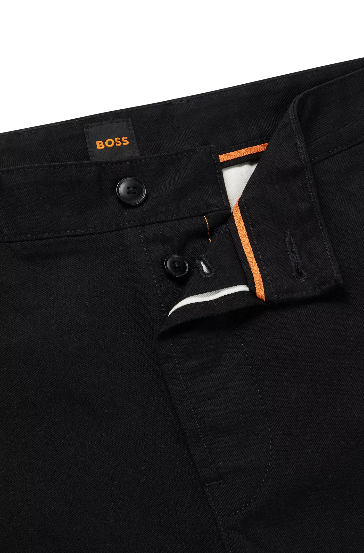 Calça BOSS laranja, corte relaxado, em gabardine de algodão elástico.