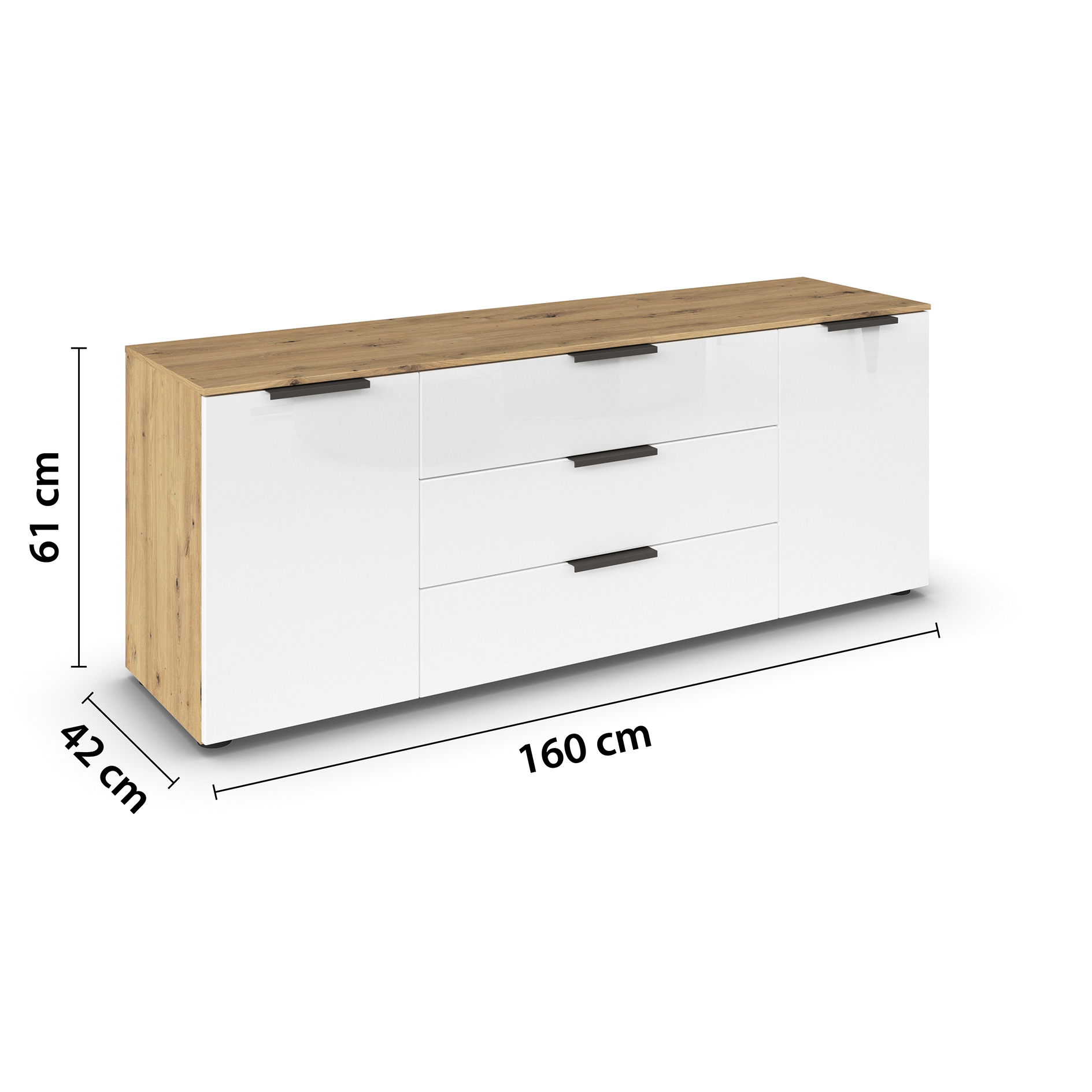 Lowboard - Kristallweißglas - Artisan Eiche - Glasfront - 160 cm