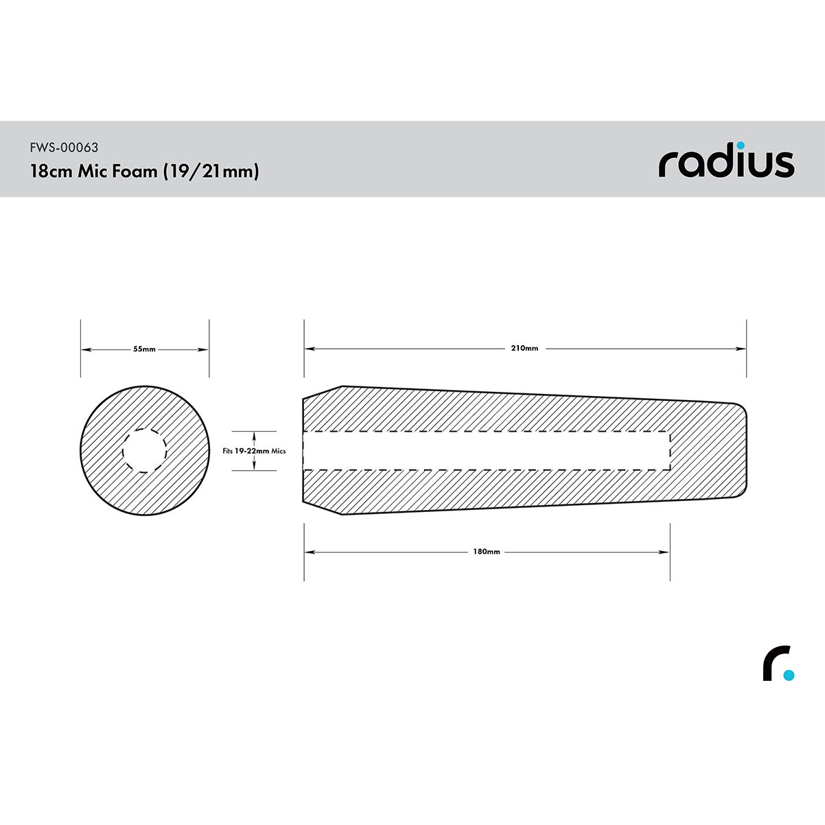 Radius Shotgun Mic Foam Windshield, 18cm STD Hole windkap
