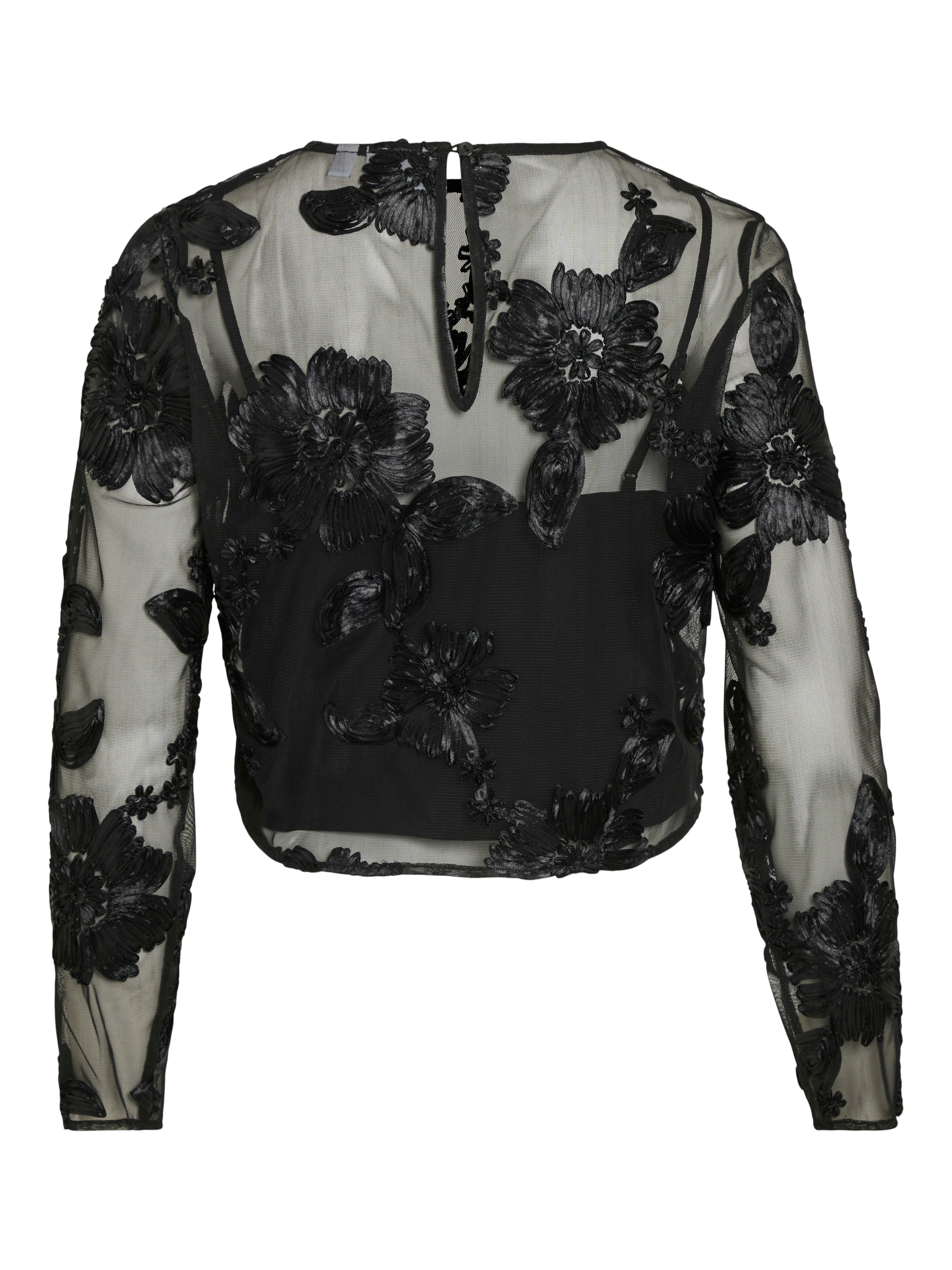 Vila  Vistelle Embroidery L/S top - Black Beauty