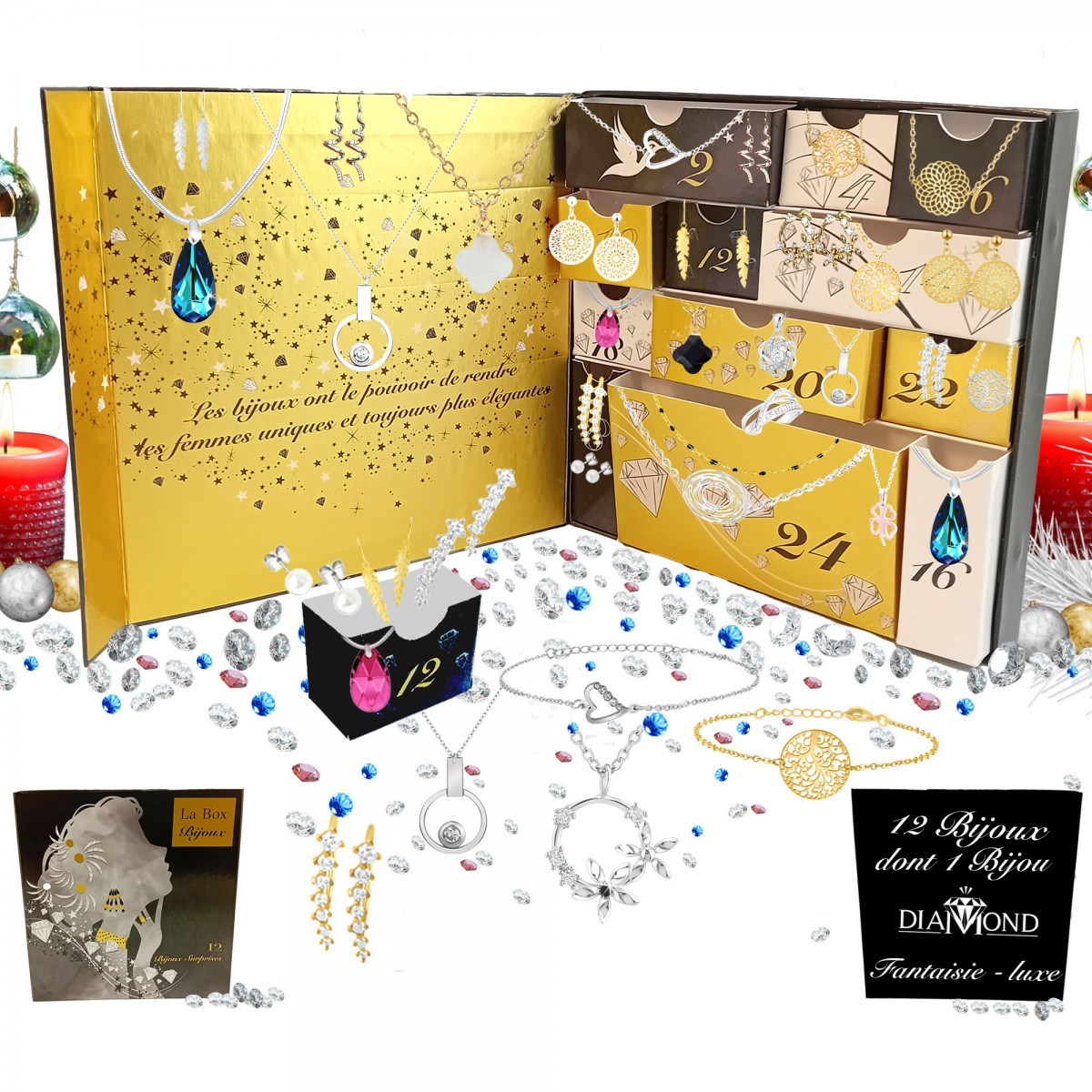 Calendrier de l'avent SC Crystal - 12 bijoux dont un bijou orné d'un véritable DIAMANT