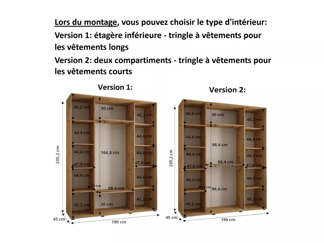 ARMOIRE DAVOS 11 À PORTES COULISSANTES 235,2/190/45 3 portes