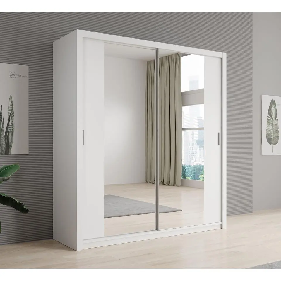 Meubella - Kledingkast Blake - Wit - 200 cm - Met spiegel