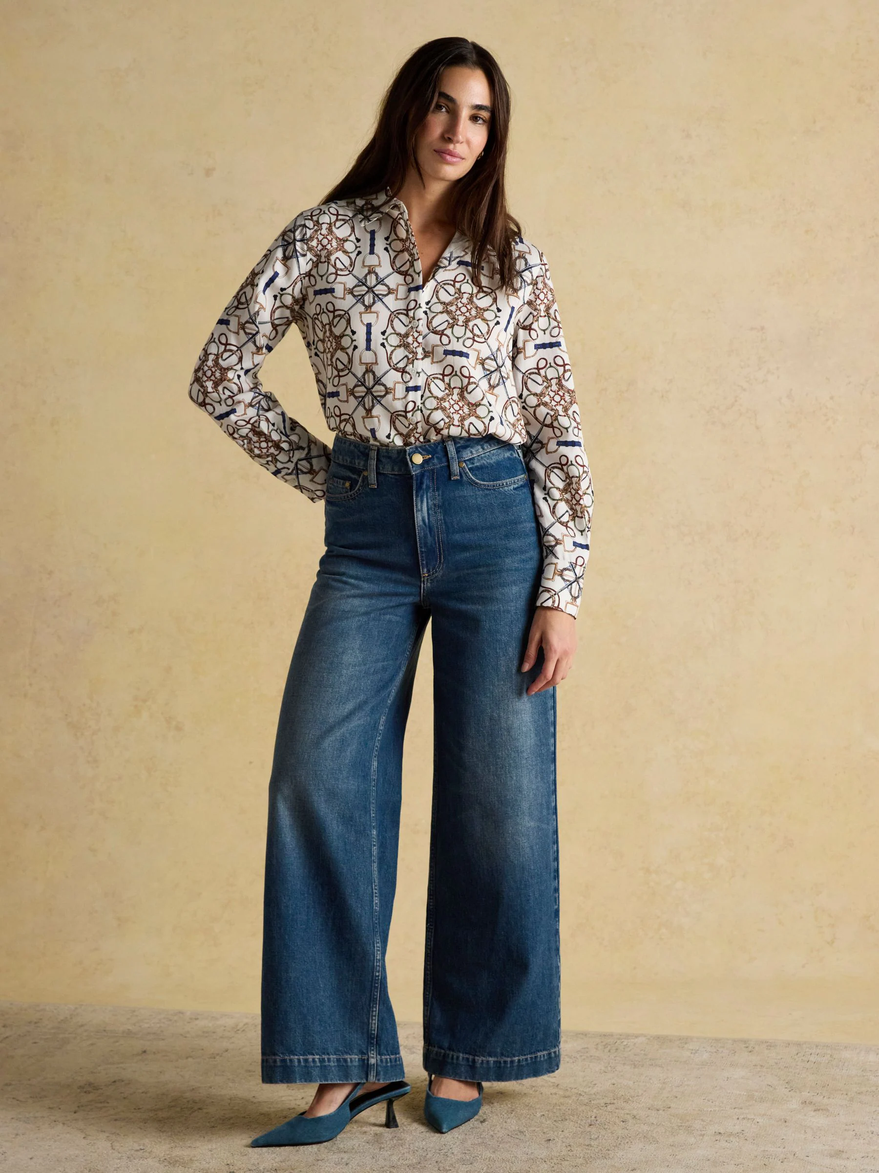 Crème hoofdstelprint - Joules Claudia boyfriend-overhemd