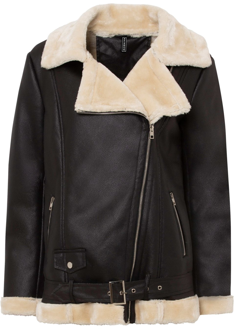 Veste biker longue avec doublure peluche