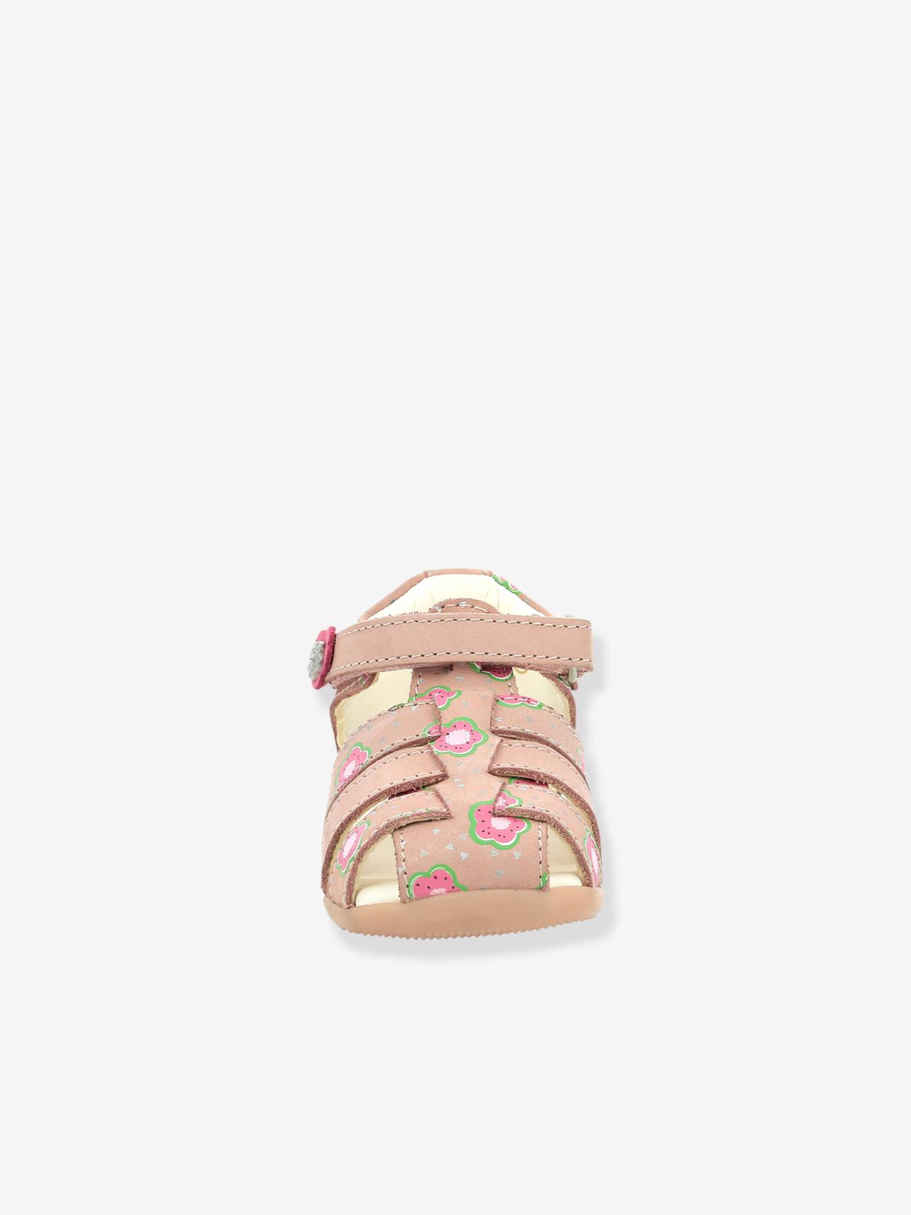 Sandálias de couro infantil KICKERS® Bigflo-2 Iconique Biboo, estampa rosa claro