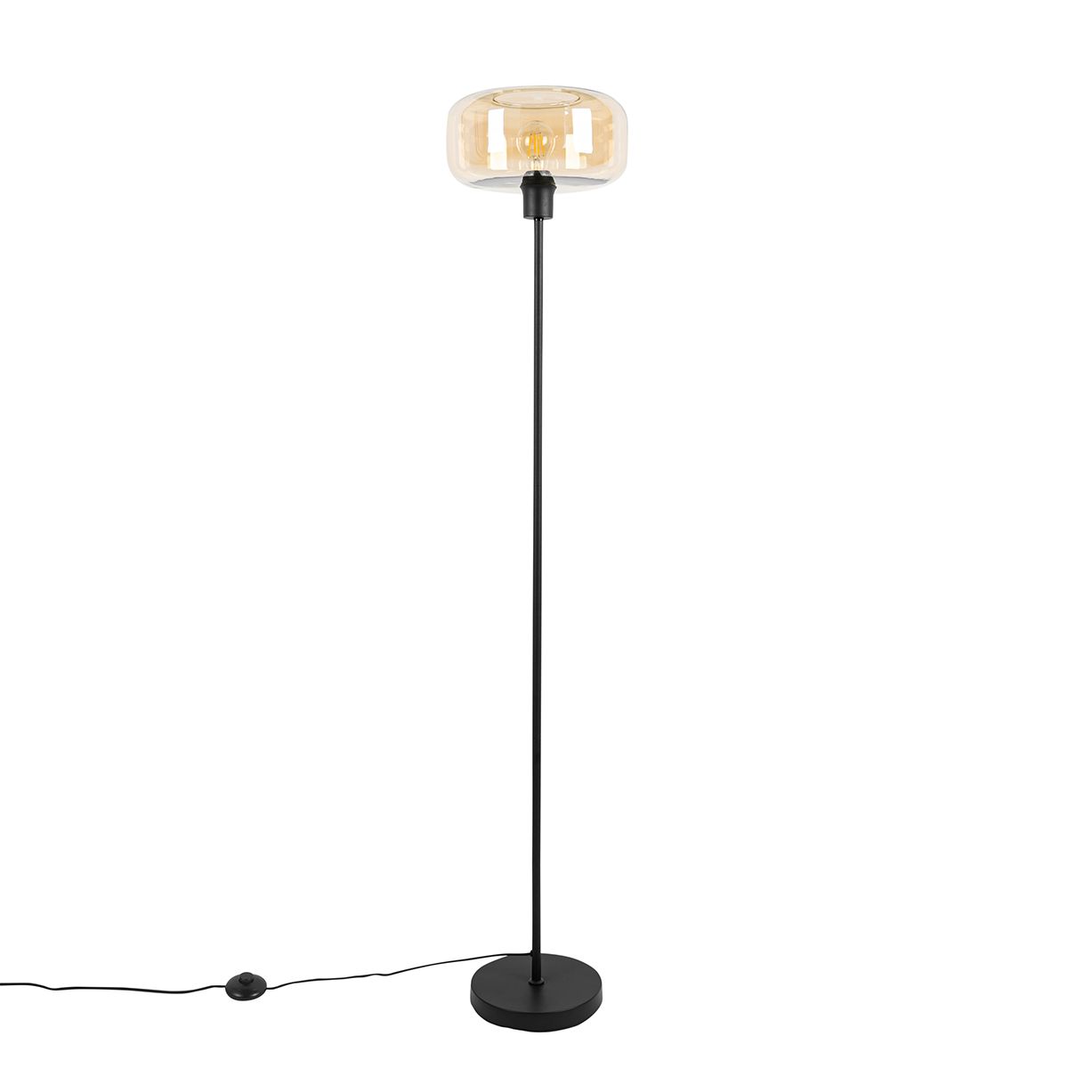 Art deco vloerlamp zwart met amber glas - Bizle