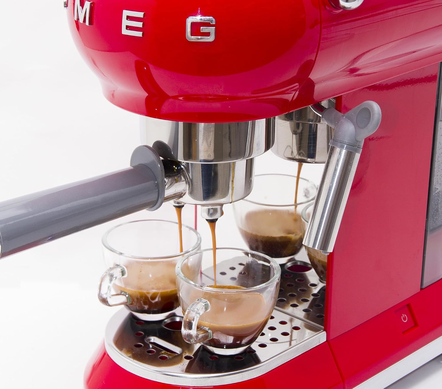 Smeg, ECF01RDEU Manual Espresso -Maschine, Cappuccino -System, Thermoblock, große Tassengehäuse und Doppelkaffeefunktion, 1 l Wassertank, kompakte Abmessungen, 1350W, Rot