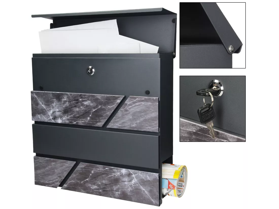 Boîte aux lettres avec support anthracite / noir aspect marbre ML-Design