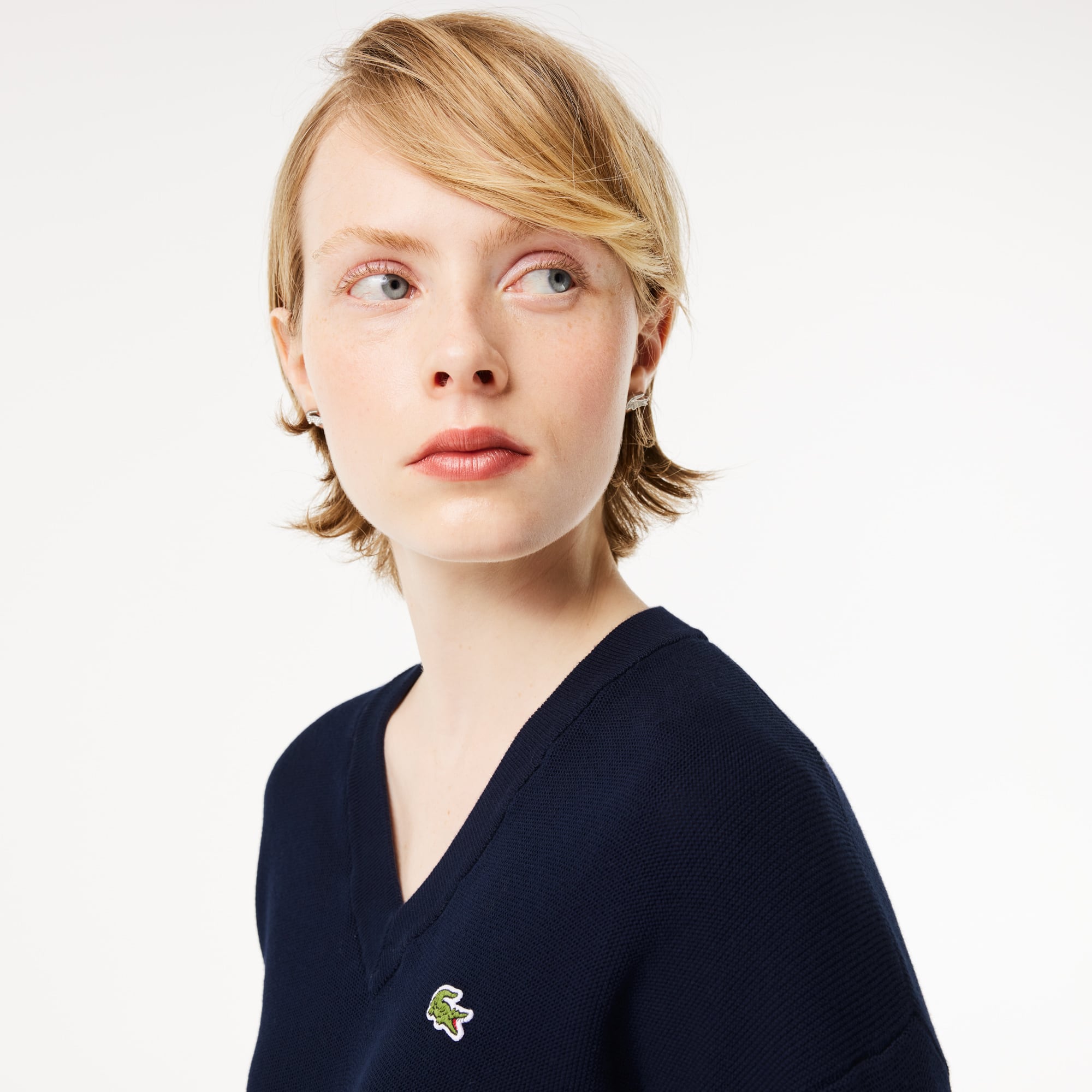 Pull col V femme Lacoste en coton biologique Pullovers - Bleu - Lacoste - Femme
