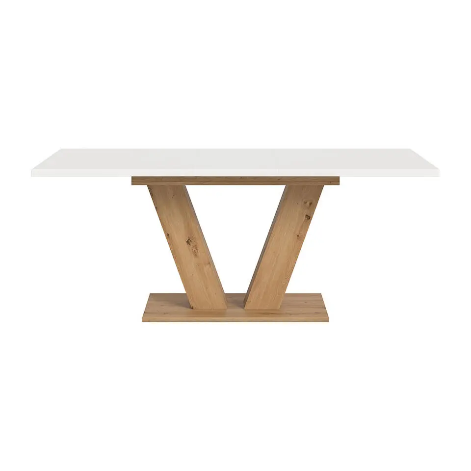 Hioshop Motion eetkamertafel V-poot 90x150/190cm incl 1 verlengblad wit- eik
