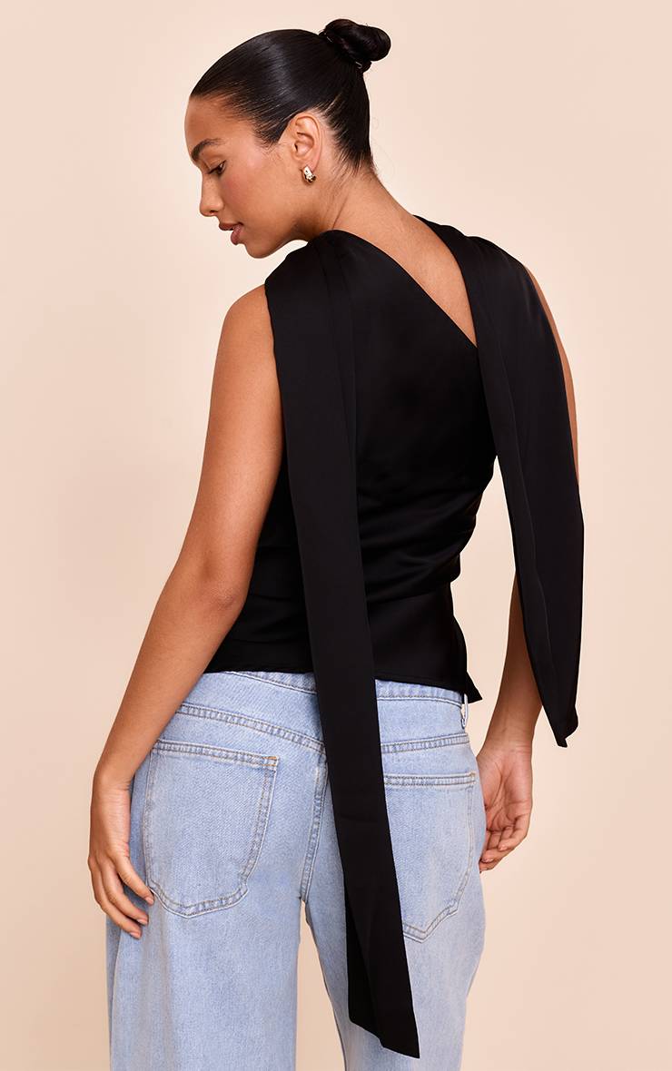 Noir Top En Satin À Détail Foulard Asymétrique