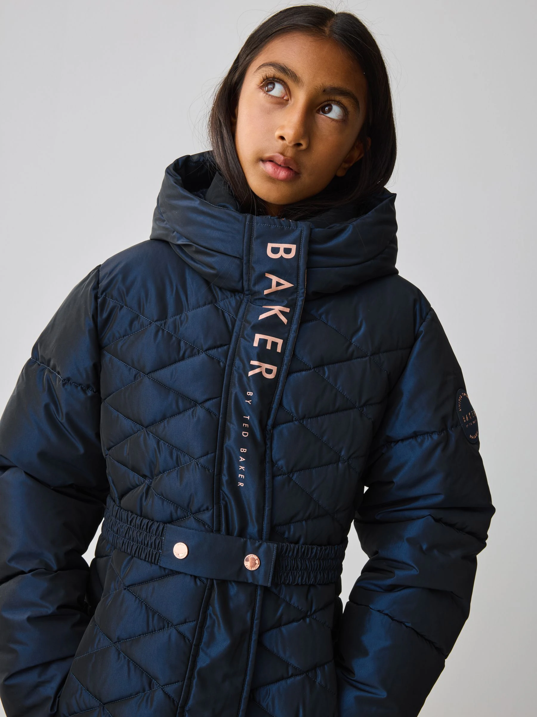 Marineblauw - Baker by Ted Baker - Regenbestendige halfzware gevoerde jas met ceintuur