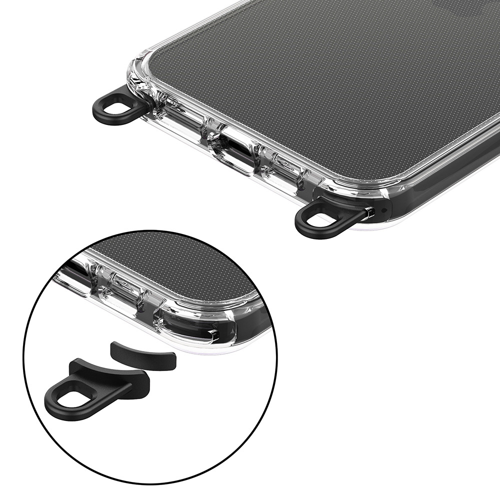 iPhone 15 Necklace Hülle Gummi Case mit abnehmbaren Ösen - Transparent / Silber