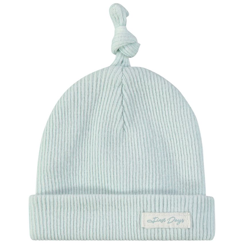 Bonnet de naissance côtelé effet noué pour bébé - Bleu