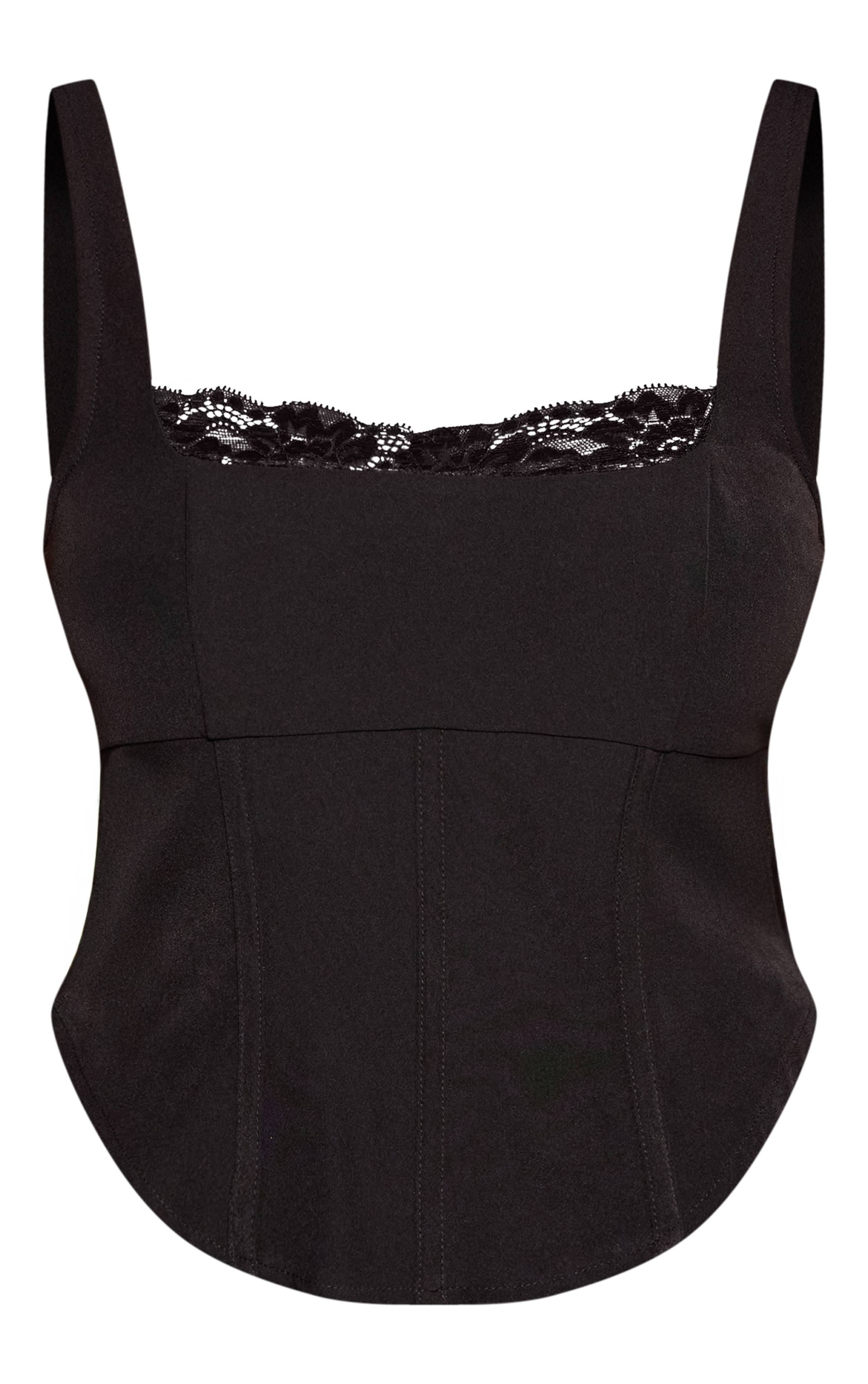 Noir Ensemble Top Corset À Bordure En Dentelle Shape