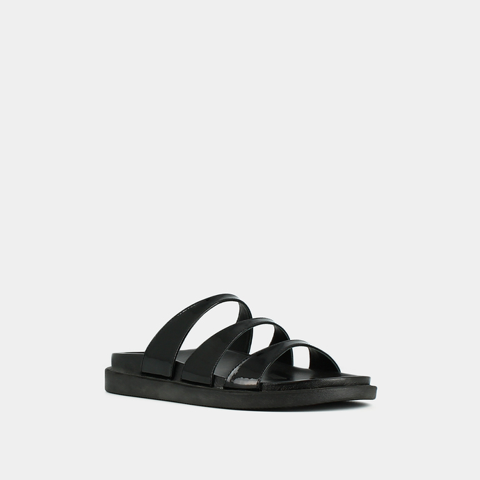 Mules à brides  en cuir vernis noir