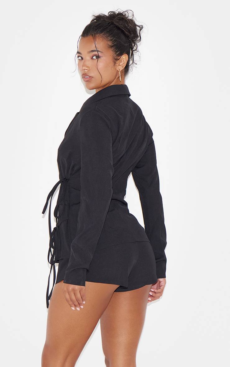 Noir Combinaison-short Ajustée En Tissu Tissé Avec Devant Cache-cœur Premium