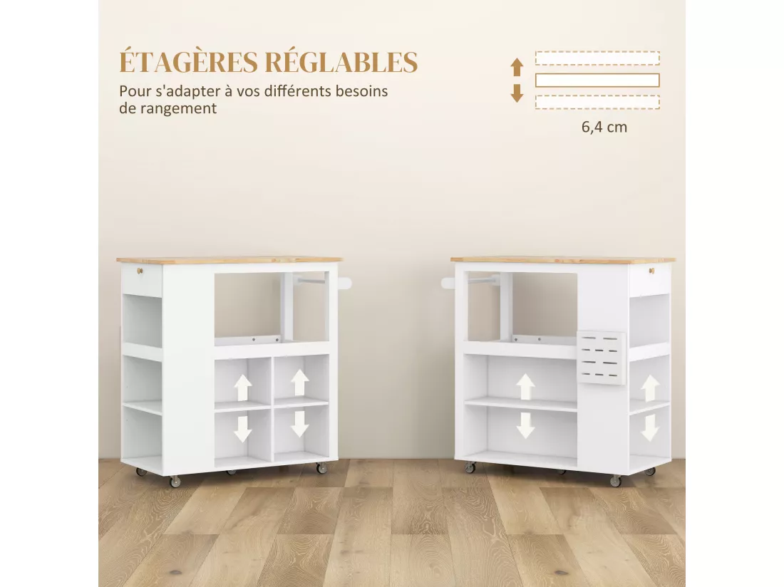 Desserte de cuisine style cosy chic multi-rangement blanc bois hévéa