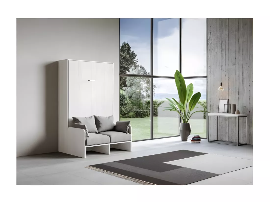 Lit escamotable vertical blanc avec canapé tissu Bounto 160x190 de tissu-Canapé 11