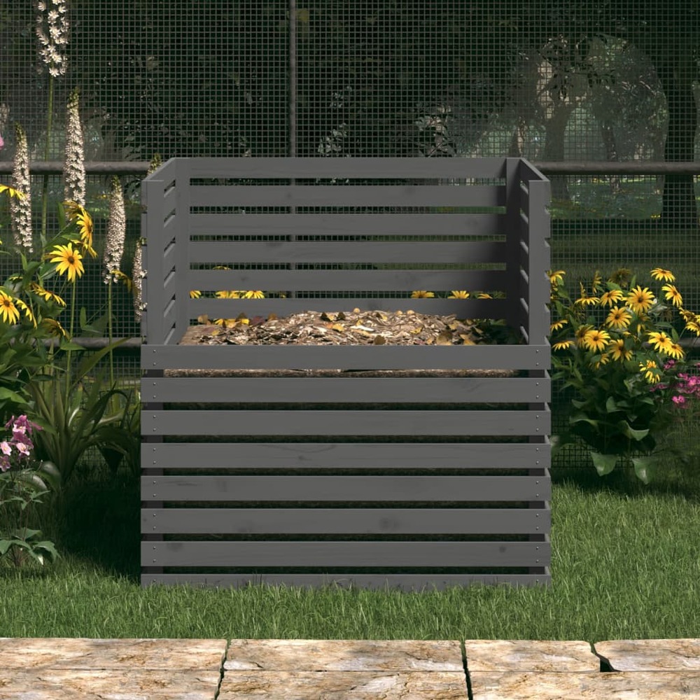 Composteur gris 100x100x102 cm bois massif de pin