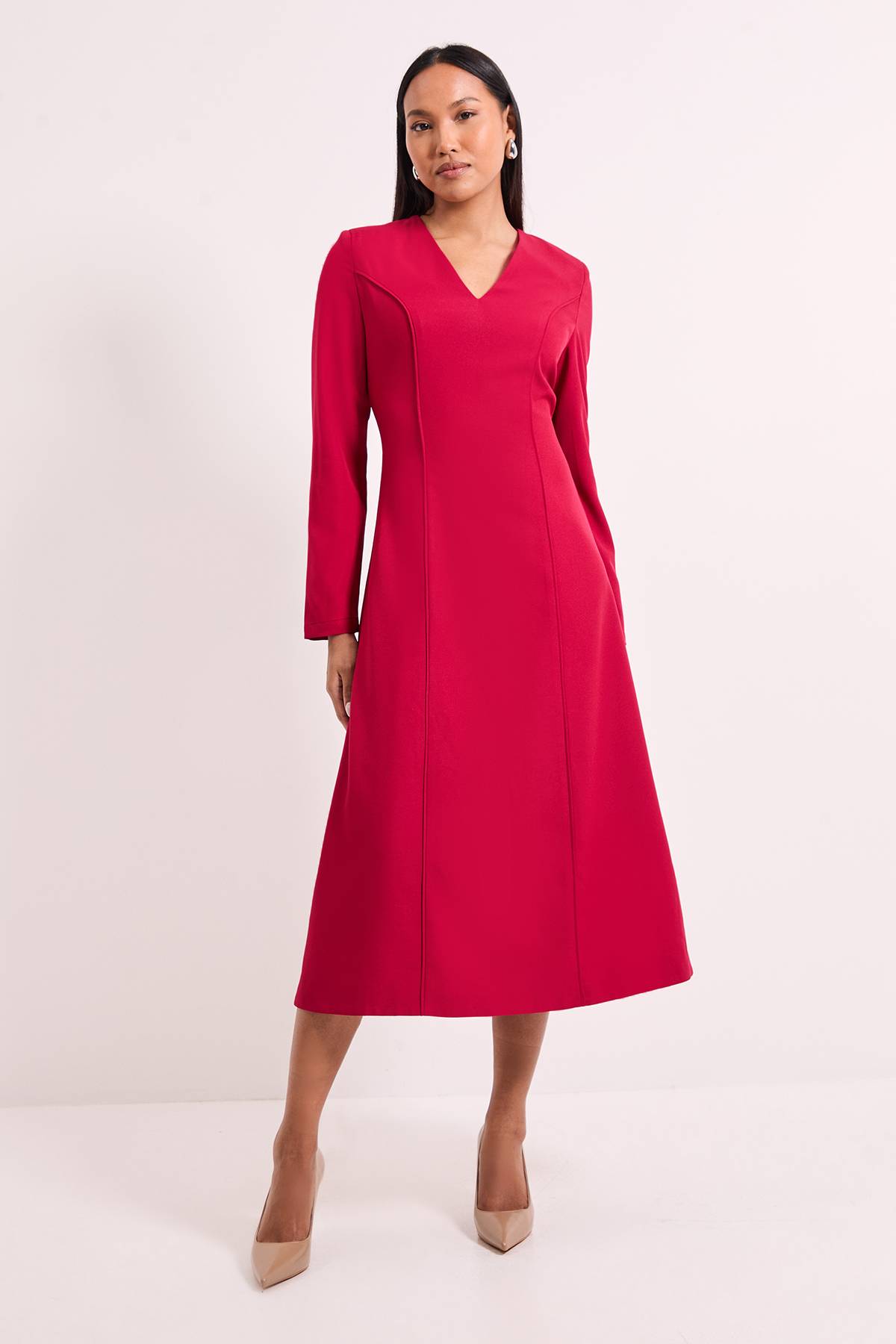 Wallis Robe Midi à Manches Longues avec Liens Couleur Baie Foncée