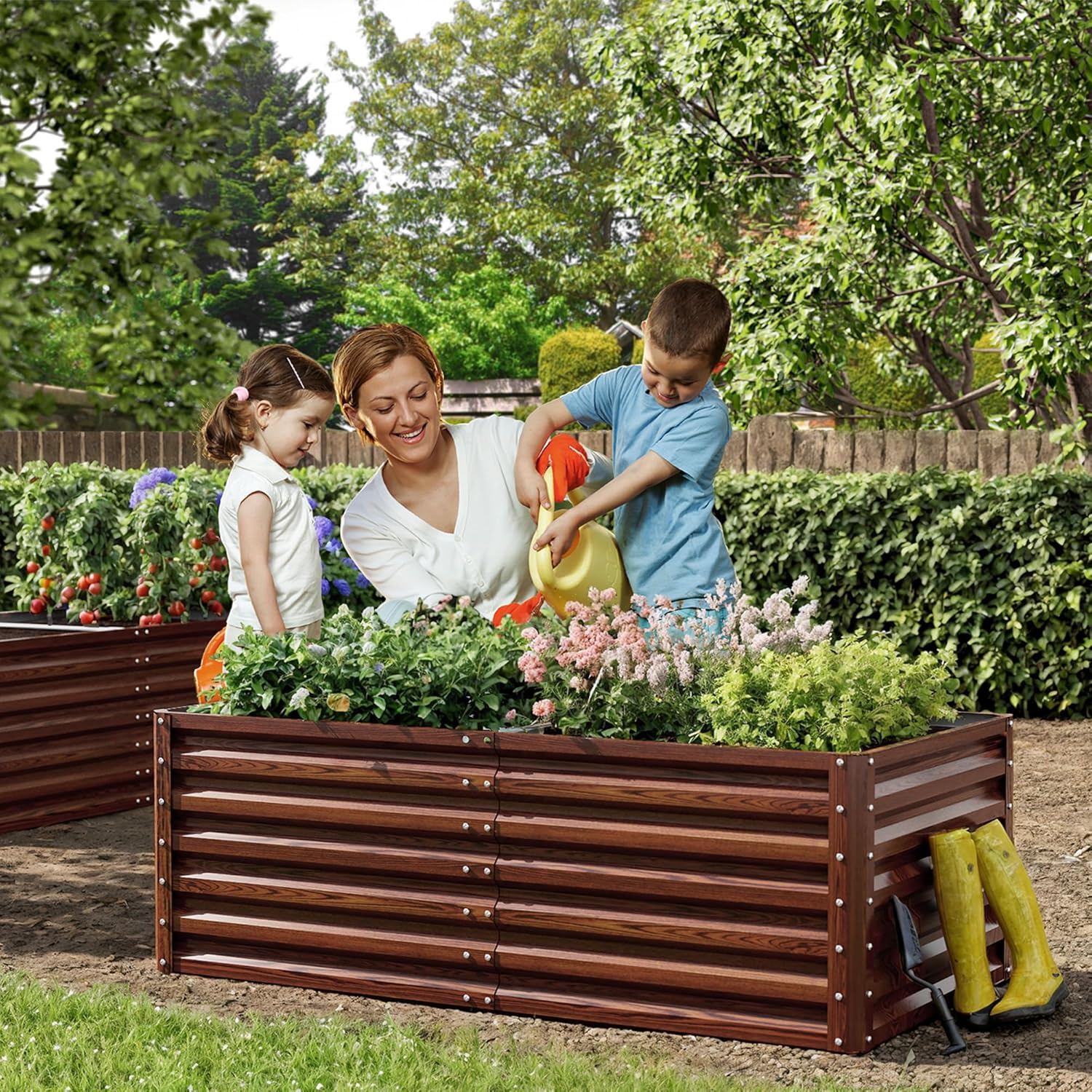 Amopatio Hochbeet Metall 2er-Set, Pflanzbeet Hochbeete für Garten, 180x90x60cm, Hochbeete-kit 970 L für Gemüse Blumen Sukkulenten Kräuter, Blumenbeet & Pflanzentrog, Verzinkter Stahl, Holzmaserung