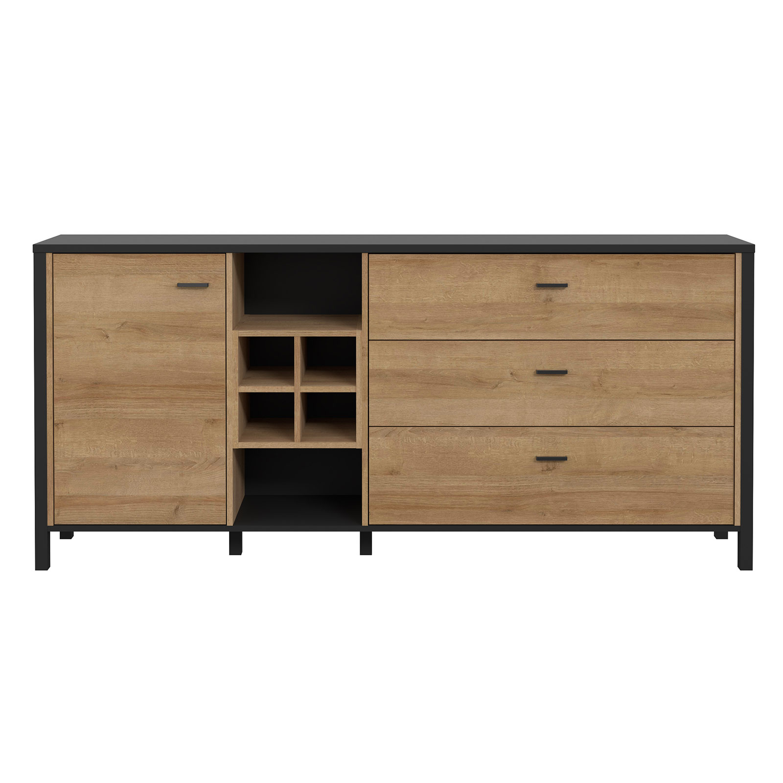 Sideboard - Riviera Eiche - schwarz - 186 cm breit