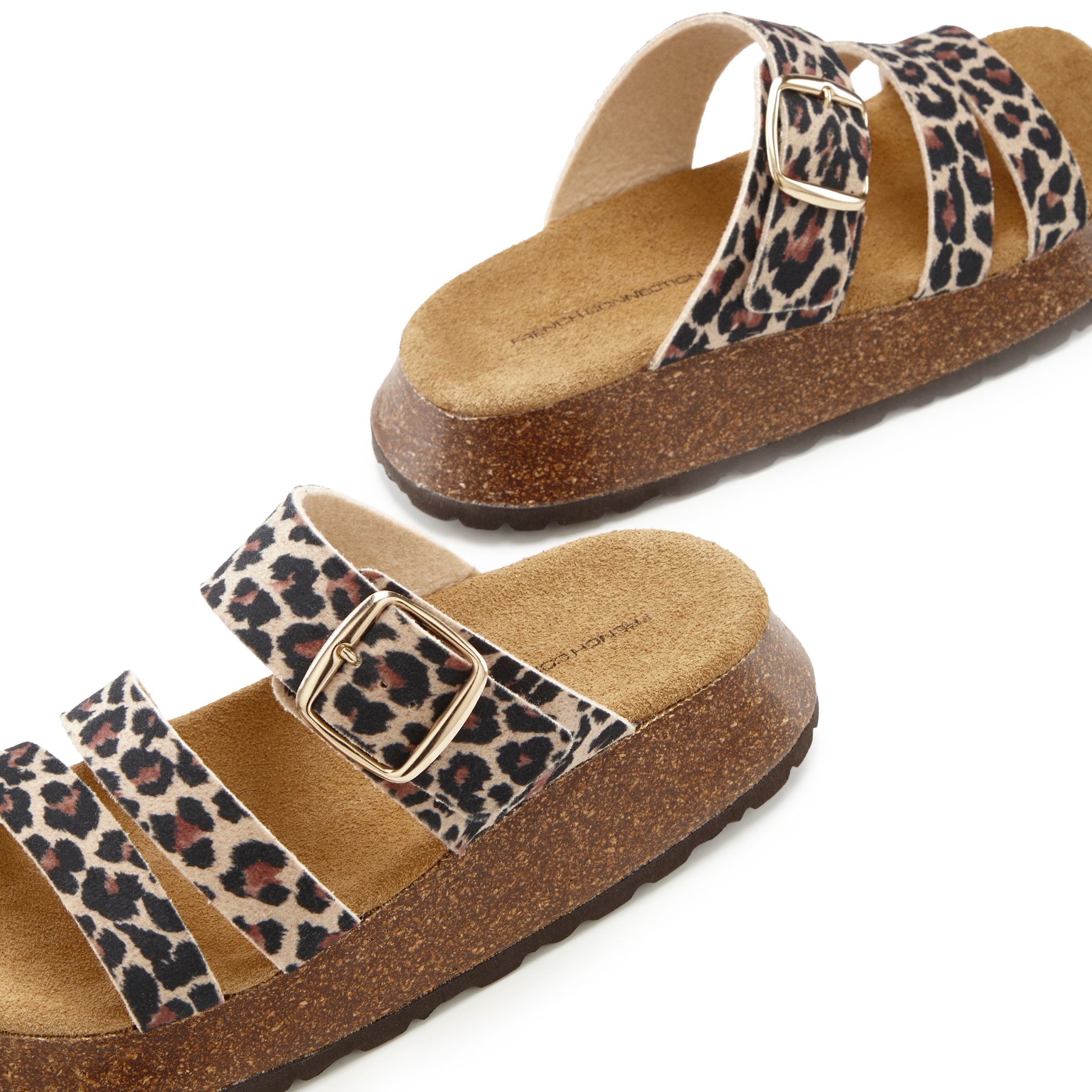 French Connection Pantolette  Mule, Sandale, offener Schuh aus Leder mit Korkfussbett