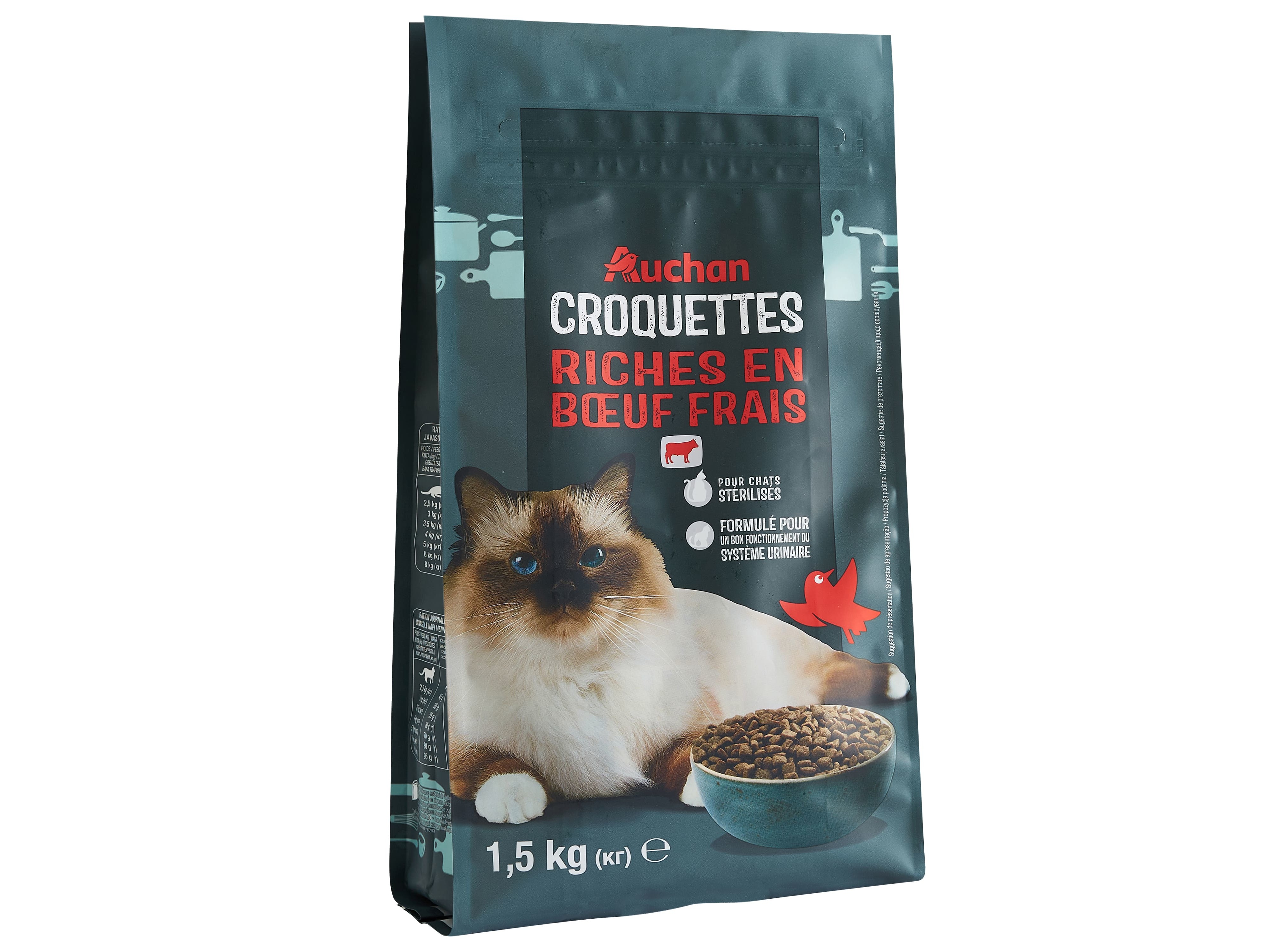 RAÇÃO PARA GATO AUCHAN ESTERILIZADO RICO EM VACA FRESCA 1.5KG