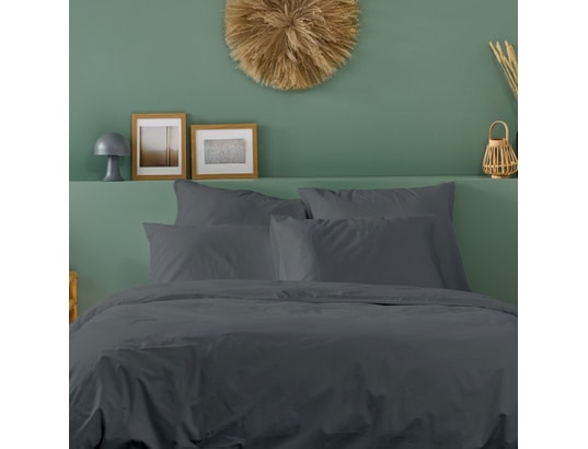 BLEU CALIN - Taie d'oreiller percale de coton - anthracite - 50x75cm