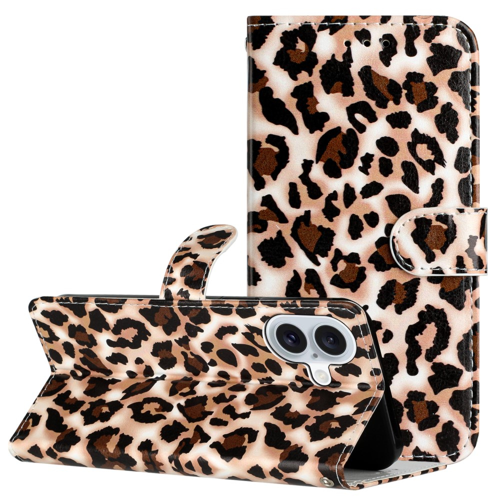 iPhone 16 Leder Tasche Hülle mit Kartenfach Leo Print