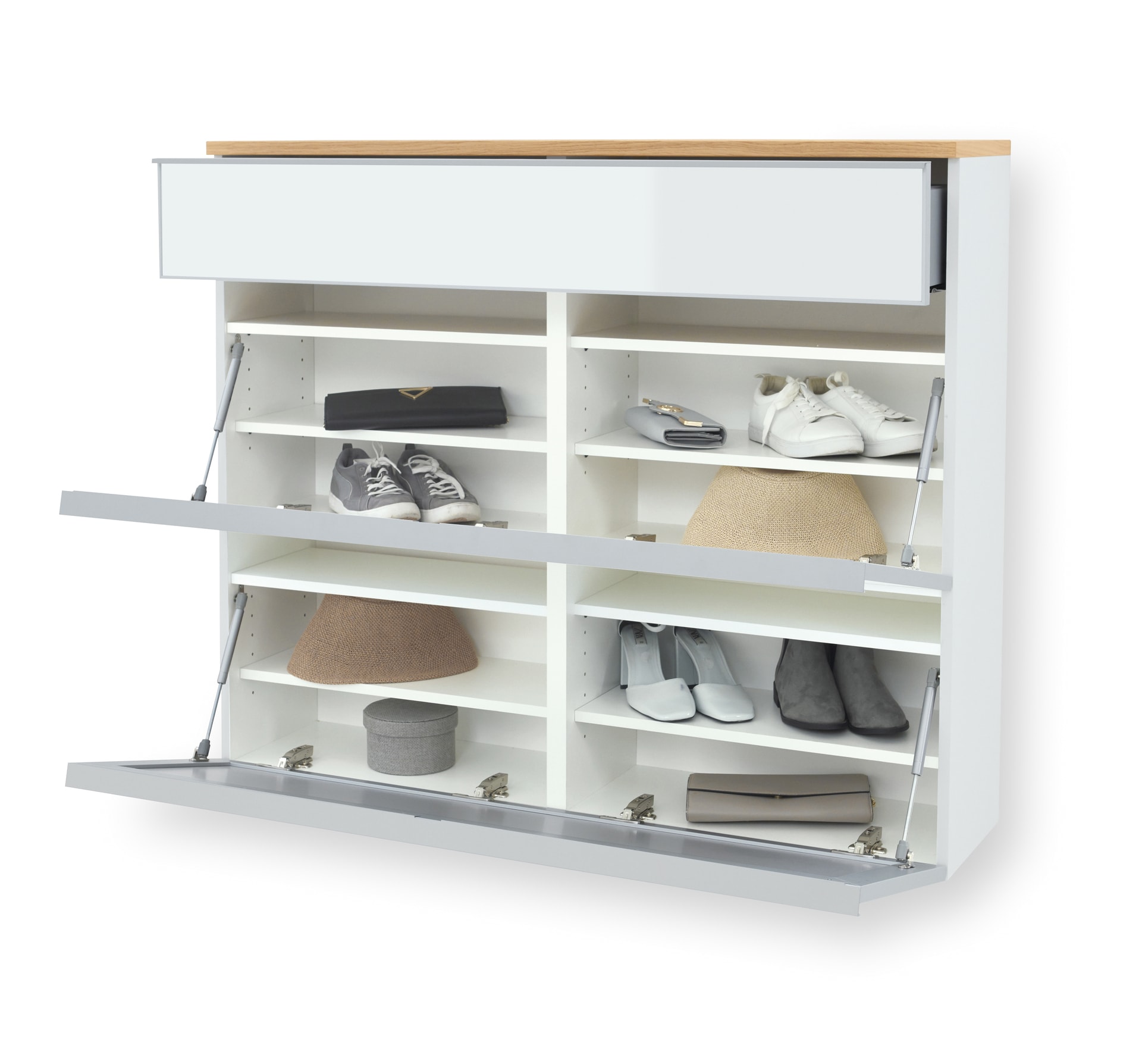 Hängekommode VORTINA 120 x 102 cm Lack weiß/Glas Optiweiß/Abdeckboden Balkeneiche-Dekor
